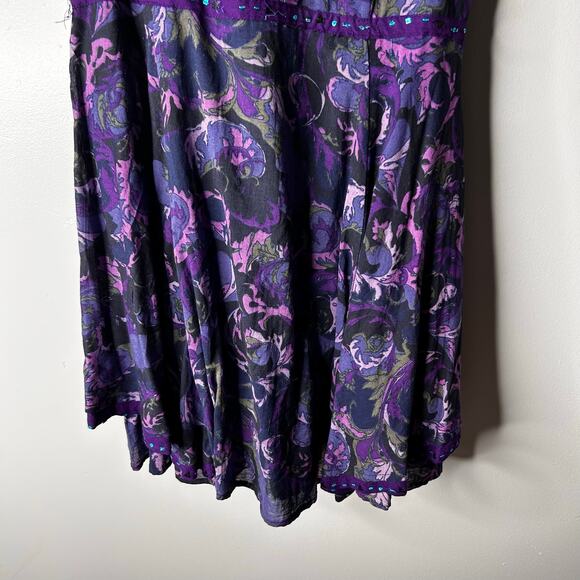 Vintage Free People Flowy Paisley Mini Dress Women's 12 Dark Romantic Festival - Picture 11 of 12